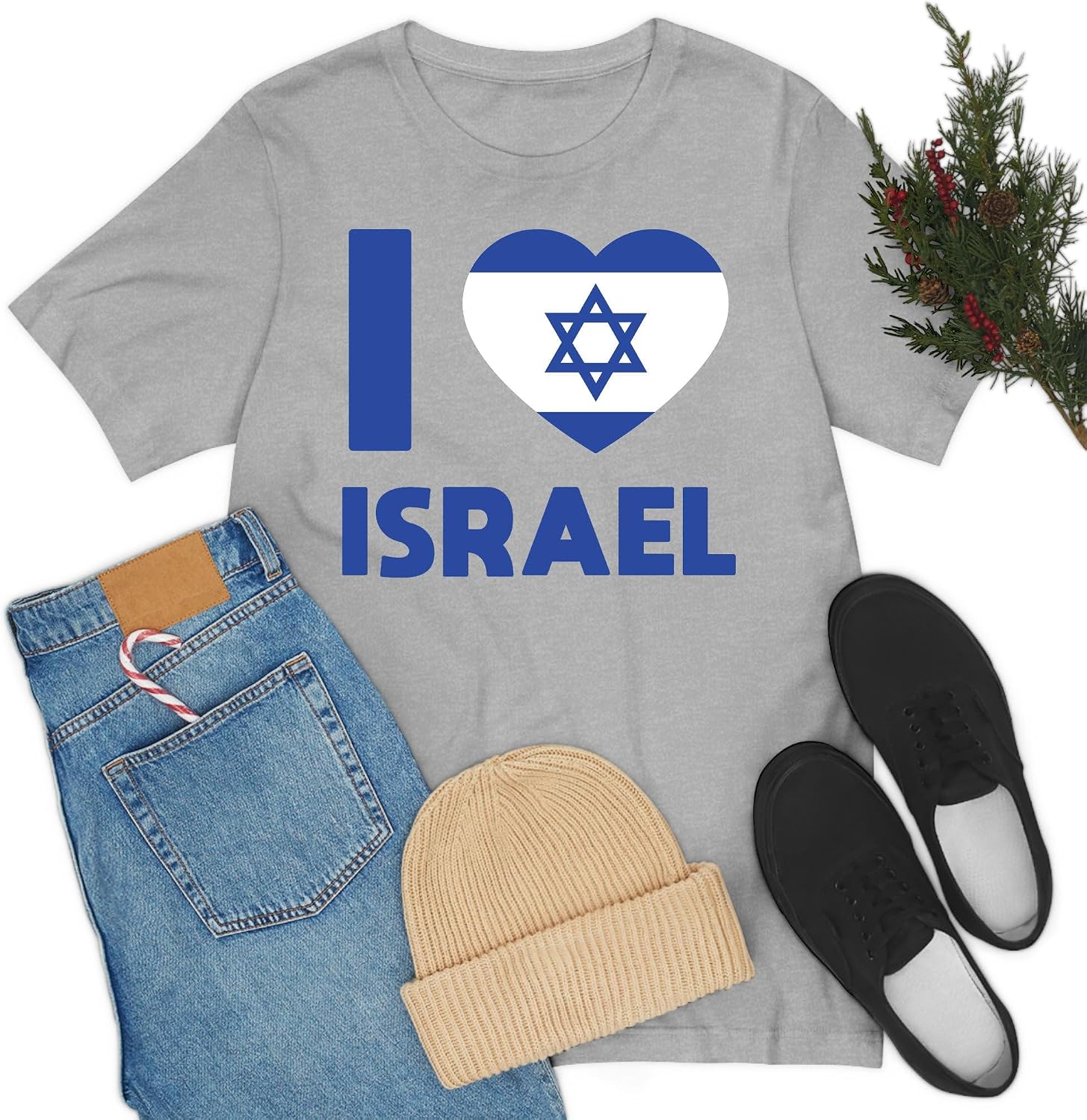 'I Love Israel' flagga hjärta judar judisk t-shirt för män kvinnor