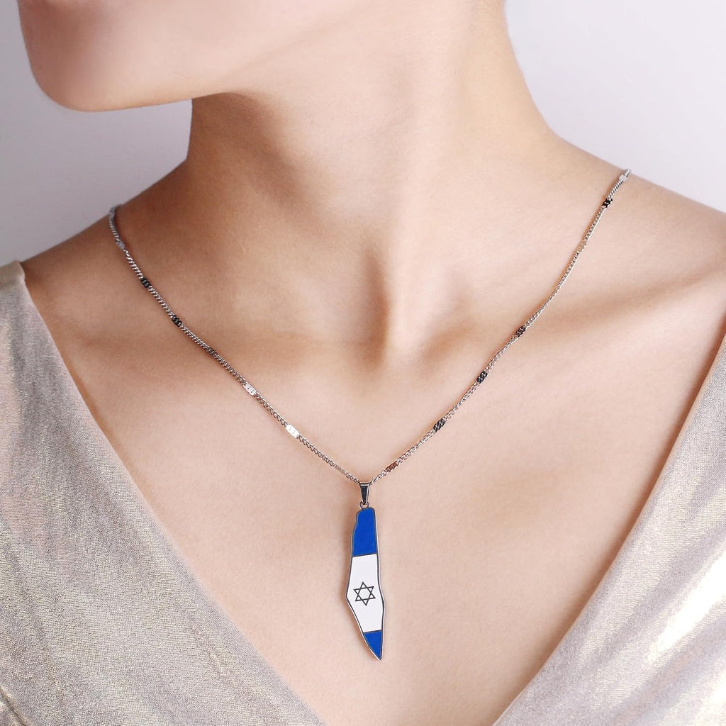 Blå och Vit Davidstjärna Israel Flagga Halsband - Israelsk Stolthet Smycken för Män YA5139