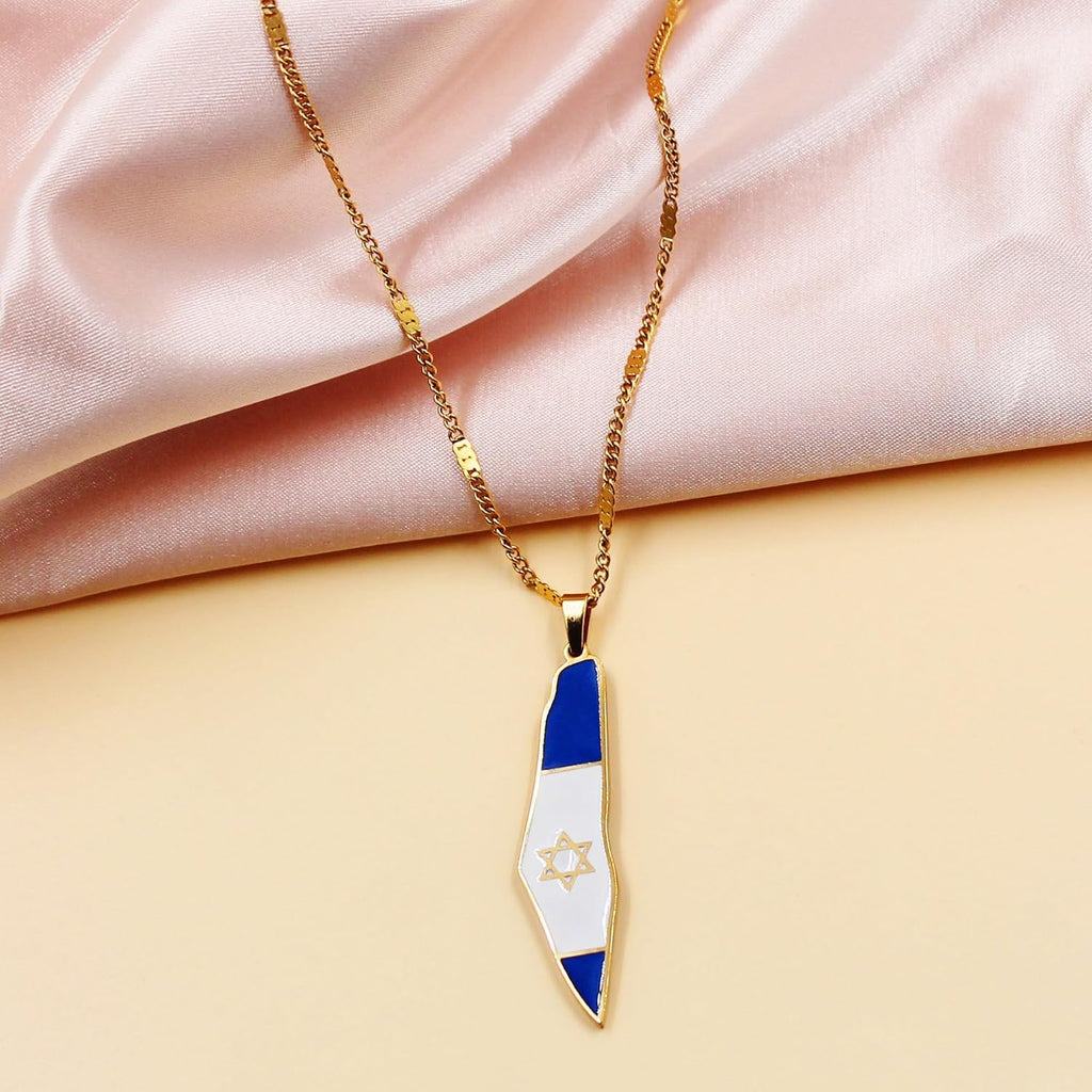 Blå och Vit Davidstjärna Israel Flagga Halsband - Israelsk Stolthet Smycken för Män YA5139
