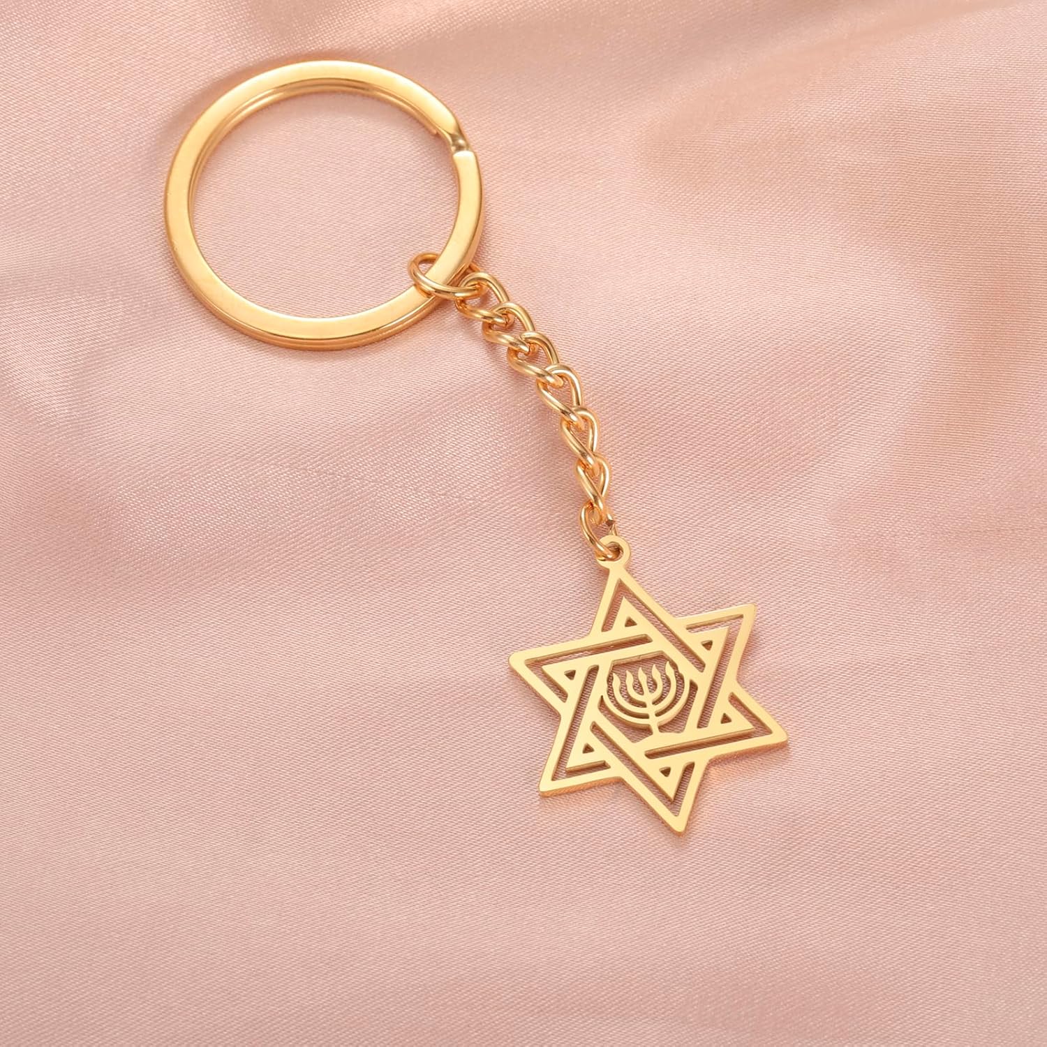 VASSAGO Davidsstjärna nyckelring för kvinnor män judisk stjärna Menorah nyckelring rostfritt stål Hanukkah nyckelring Israel religiösa smycken