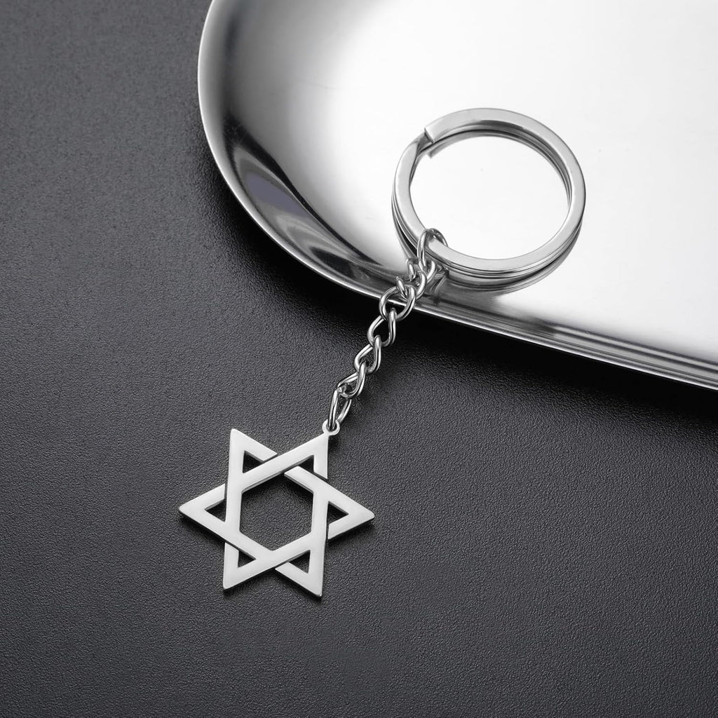 VASSAGO Davidsstjärna nyckelring för kvinnor män judisk stjärna Menorah nyckelring rostfritt stål Hanukkah nyckelring Israel religiösa smycken
