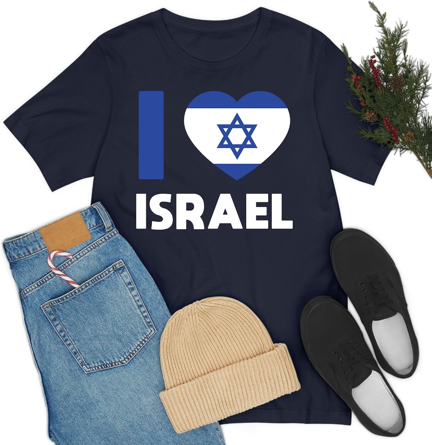 'I Love Israel' flagga hjärta judar judisk t-shirt för män kvinnor