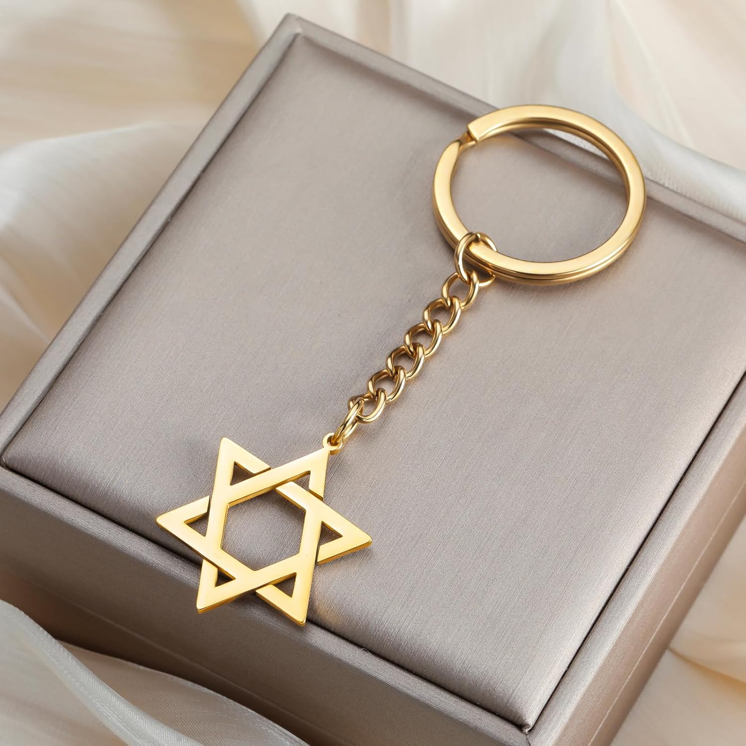 VASSAGO Davidsstjärna nyckelring för kvinnor män judisk stjärna Menorah nyckelring rostfritt stål Hanukkah nyckelring Israel religiösa smycken