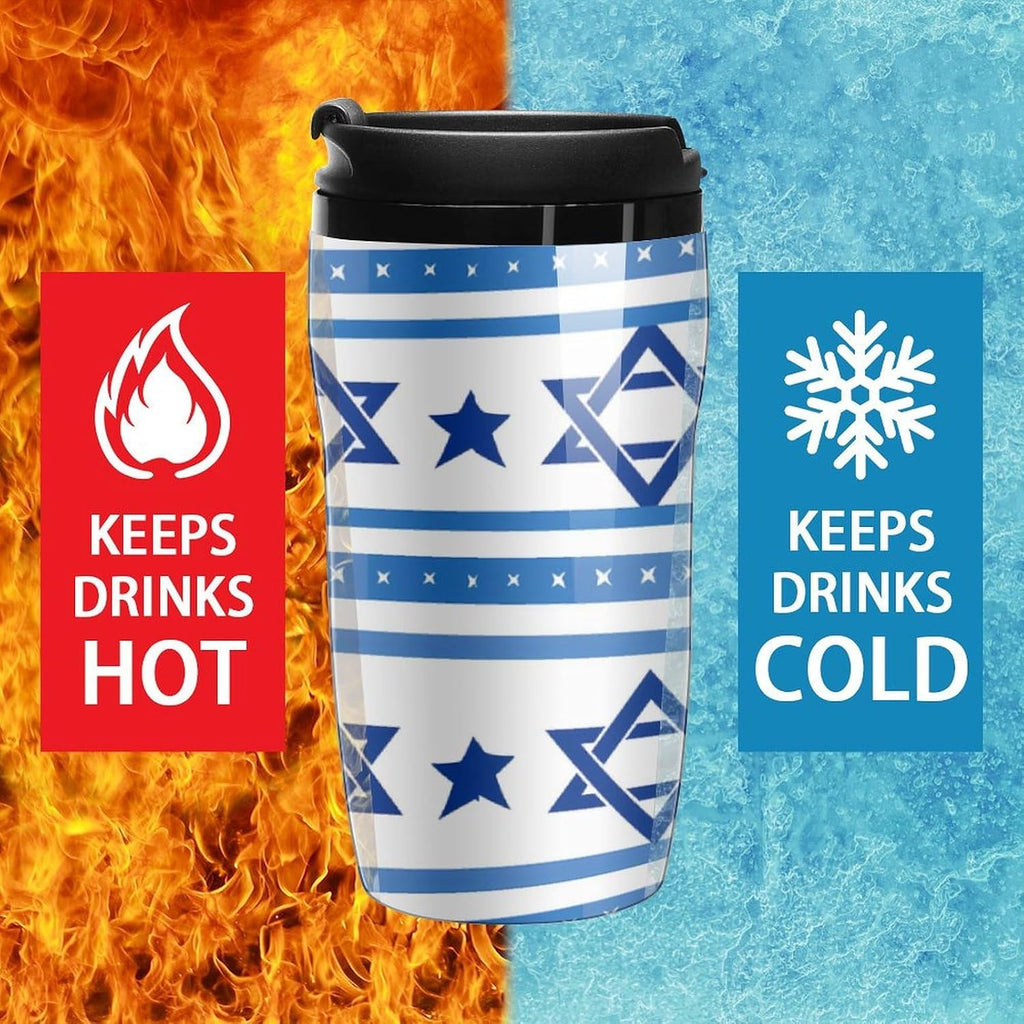 Israels flagga formad kaffemugg med lock isolerad tumlare återanvändbara resemuggar drinkkopp 350 ml