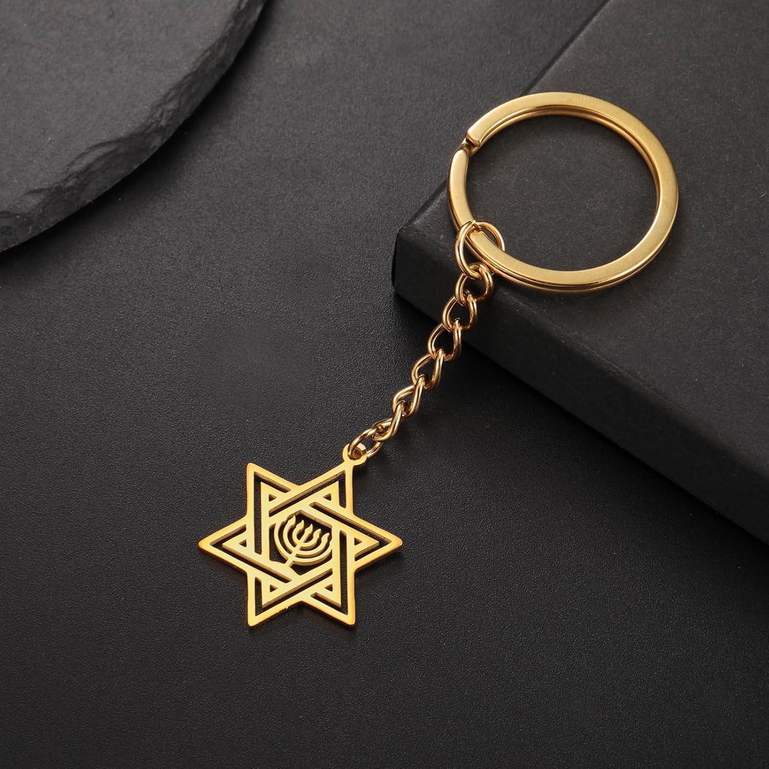 VASSAGO Davidsstjärna nyckelring för kvinnor män judisk stjärna Menorah nyckelring rostfritt stål Hanukkah nyckelring Israel religiösa smycken