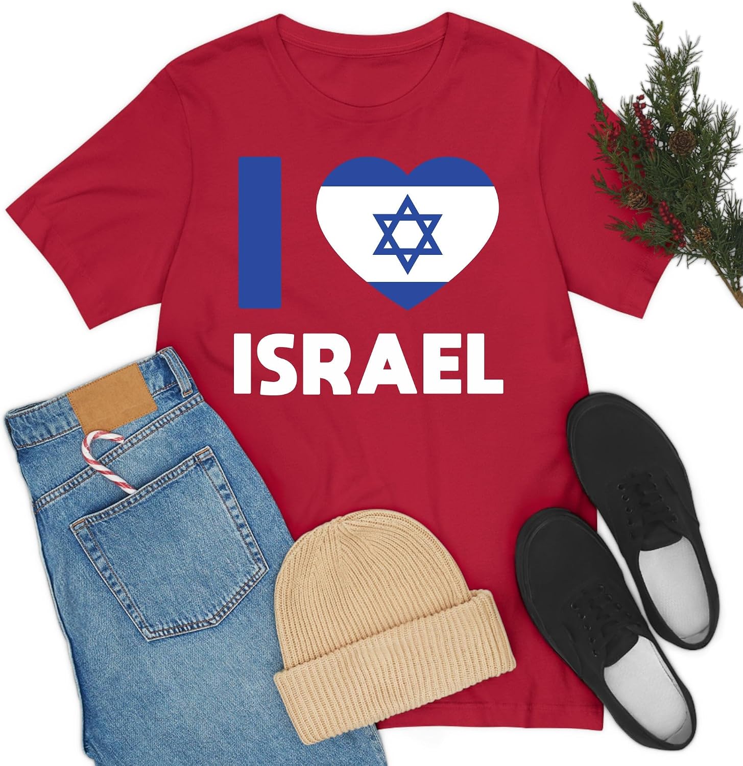 'I Love Israel' flagga hjärta judar judisk t-shirt för män kvinnor