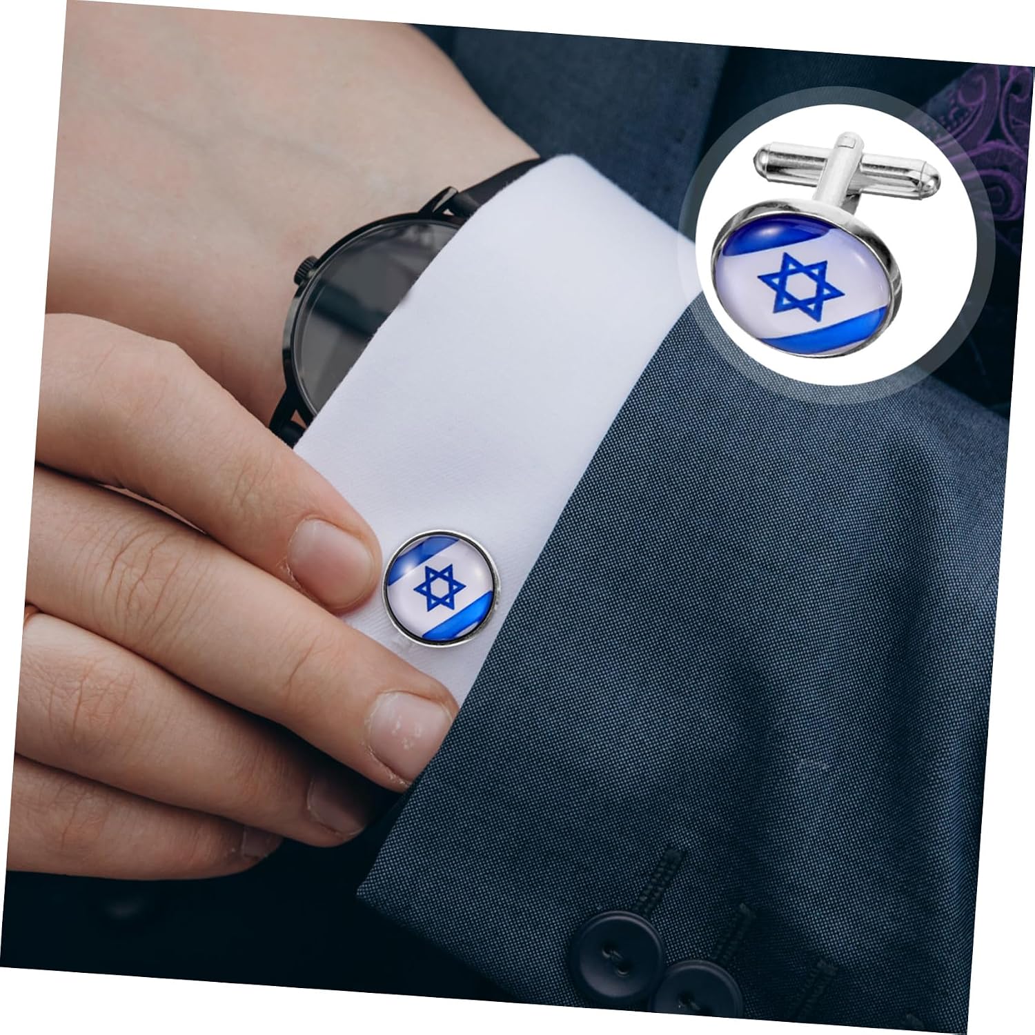 PACKOVE 1par Israel Flag Cufflinks För Kostym Unik Design Hantverk Stilig Accessoar För Formella Tillfällen Och Vardagskläder