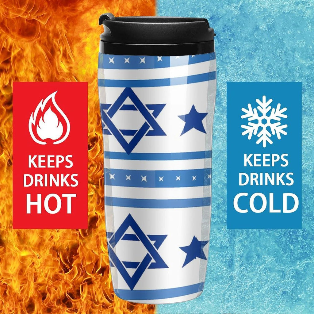 Israels flagga formad kaffemugg med lock isolerad tumlare återanvändbara resemuggar drinkkopp 350 ml