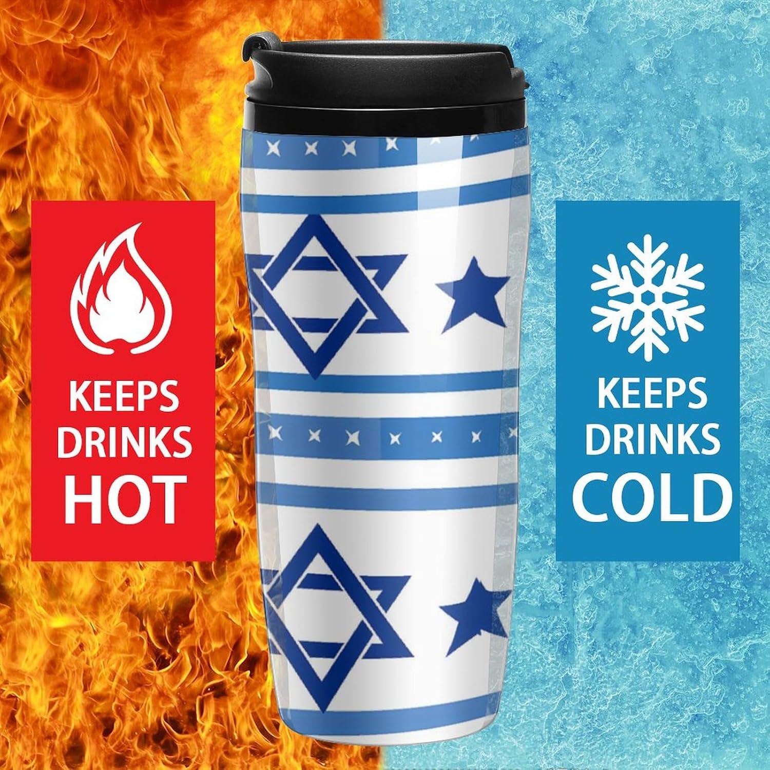 Israels flagga formad kaffemugg med lock isolerad tumlare återanvändbara resemuggar drinkkopp 350 ml