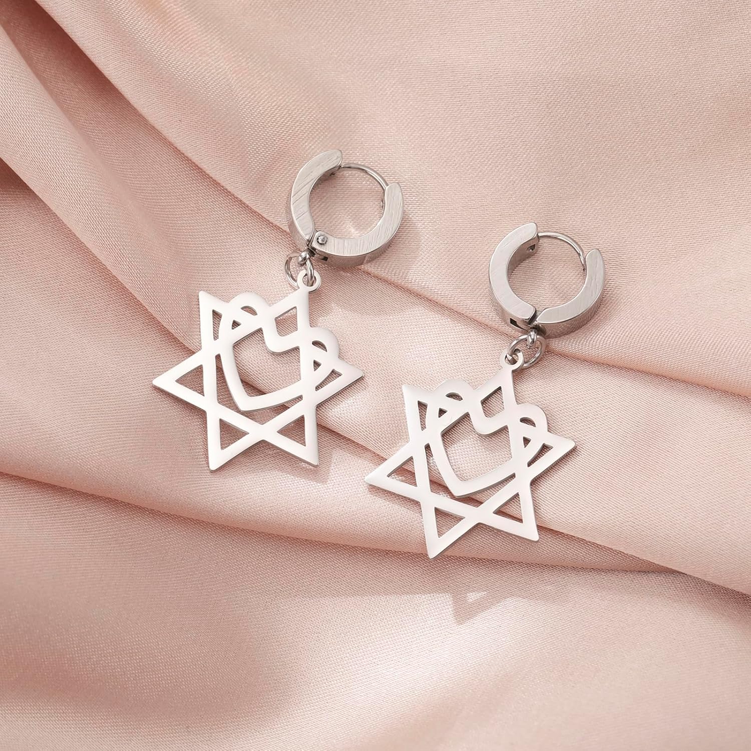 VASSAGO Davidsstjärna örhängen för kvinnor judisk stjärna med kors hängande droppörhängen rostfritt stål sexspetsiga stjärnörhängen Israel religiös judisk Hanukkah smyckesgåva