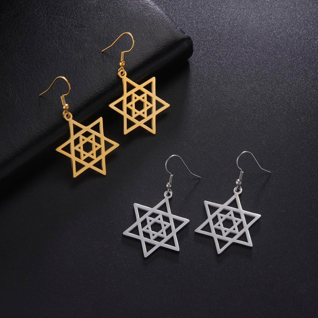 VASSAGO Davidsstjärna örhängen för kvinnor judisk stjärna med kors hängande droppörhängen rostfritt stål sexspetsiga stjärnörhängen Israel religiös judisk Hanukkah smyckesgåva