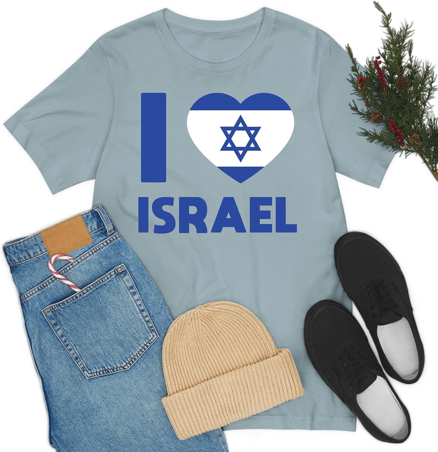 'I Love Israel' flagga hjärta judar judisk t-shirt för män kvinnor