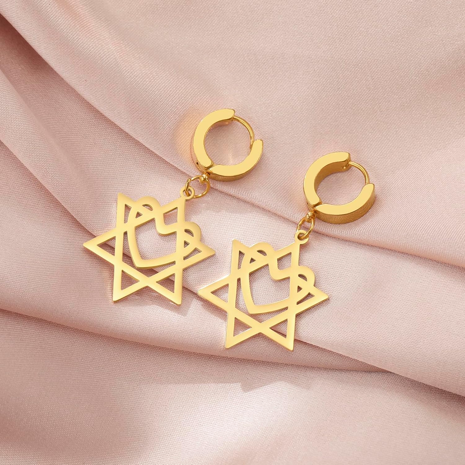 VASSAGO Davidsstjärna örhängen för kvinnor judisk stjärna med kors hängande droppörhängen rostfritt stål sexspetsiga stjärnörhängen Israel religiös judisk Hanukkah smyckesgåva