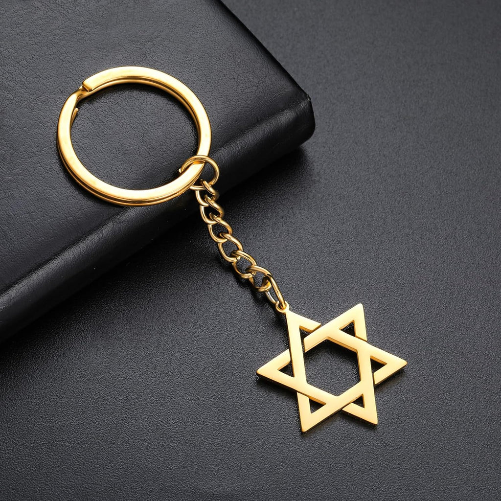 VASSAGO Davidsstjärna nyckelring för kvinnor män judisk stjärna Menorah nyckelring rostfritt stål Hanukkah nyckelring Israel religiösa smycken