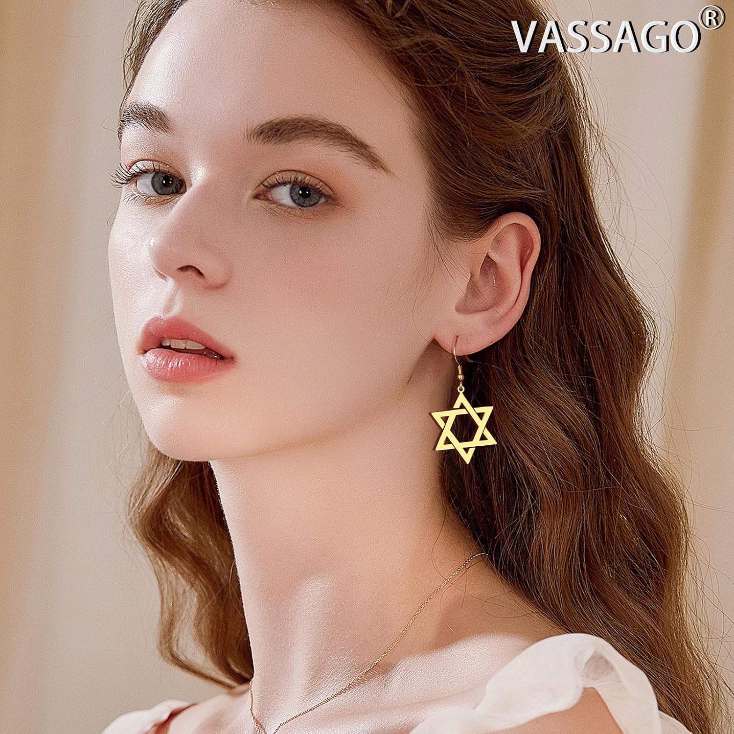VASSAGO Davidsstjärna örhängen för kvinnor judisk stjärna med kors hängande droppörhängen rostfritt stål sexspetsiga stjärnörhängen Israel religiös judisk Hanukkah smyckesgåva