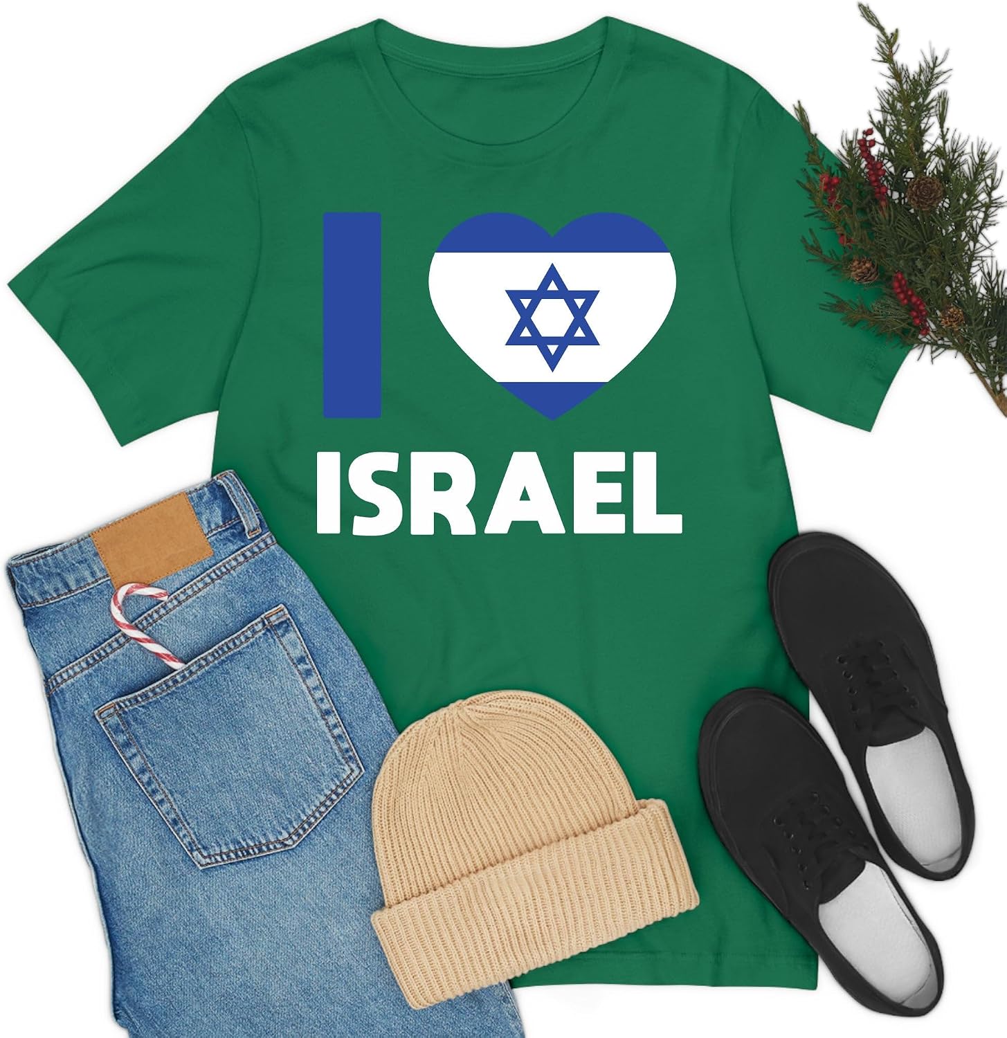 'I Love Israel' flagga hjärta judar judisk t-shirt för män kvinnor